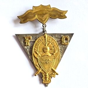 Antique Knights of Pythias lodge jewel metal pin vintage FCB Victorian